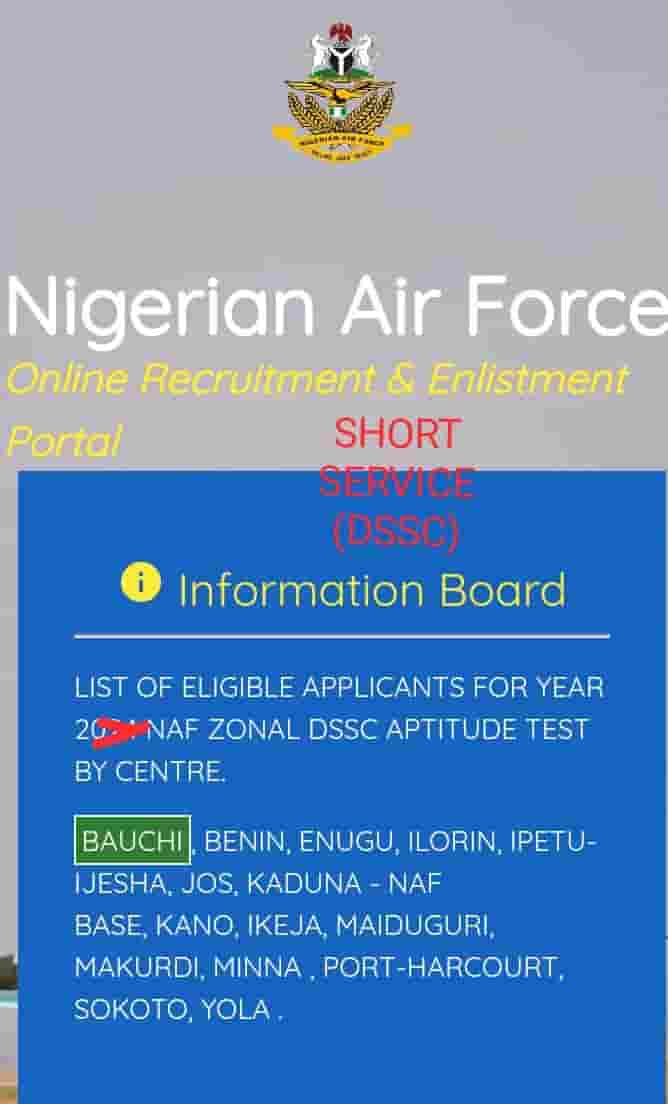 Air force DSSC shortlisted applicants