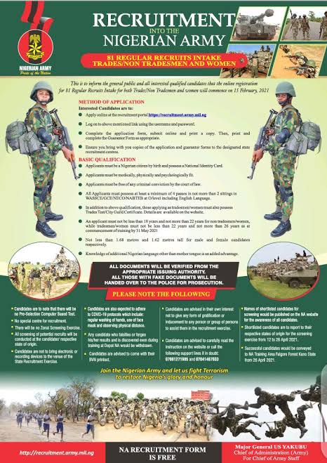 Nigerian army screening date